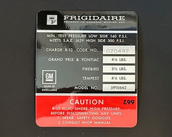 1968-69 Pontiac Frigidaire A/C Compressor Label