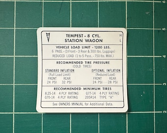 1968 Tire Pressure V8 Pontiac Tempest Wagon - Water Slide Decal