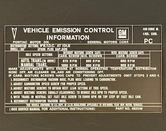 1970 "PC" 400 4bbl Emissions Decal for Pontiac GTO/Firebird/TransAm/Ram Air III