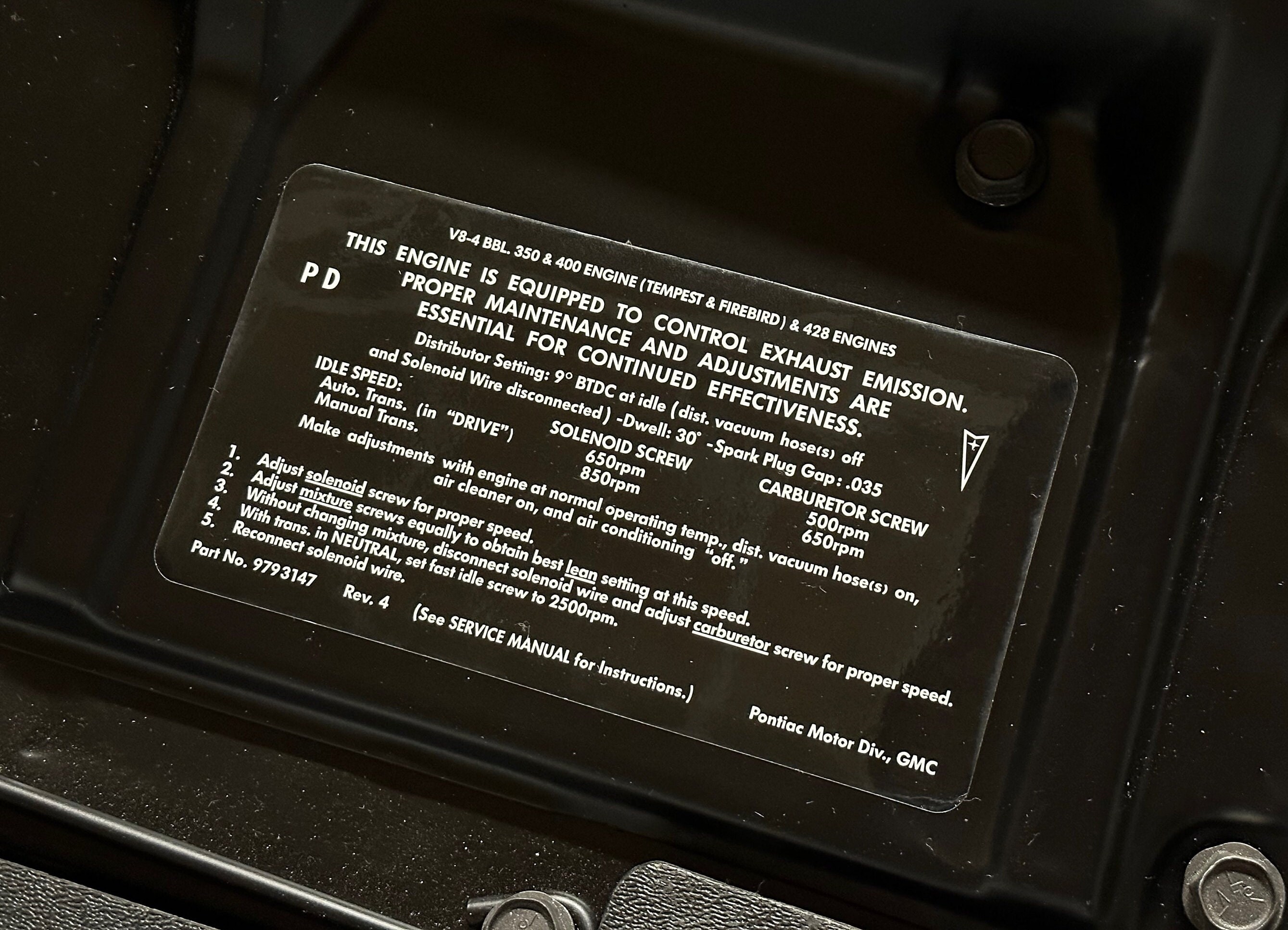 1968 Pontiac GTO Firebird V8 Replacement 1968 Pontiac GTO