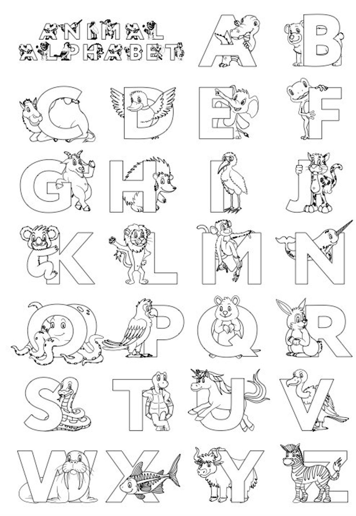 26 coloring pages Animal Alphabet for Coloring zoo | Etsy