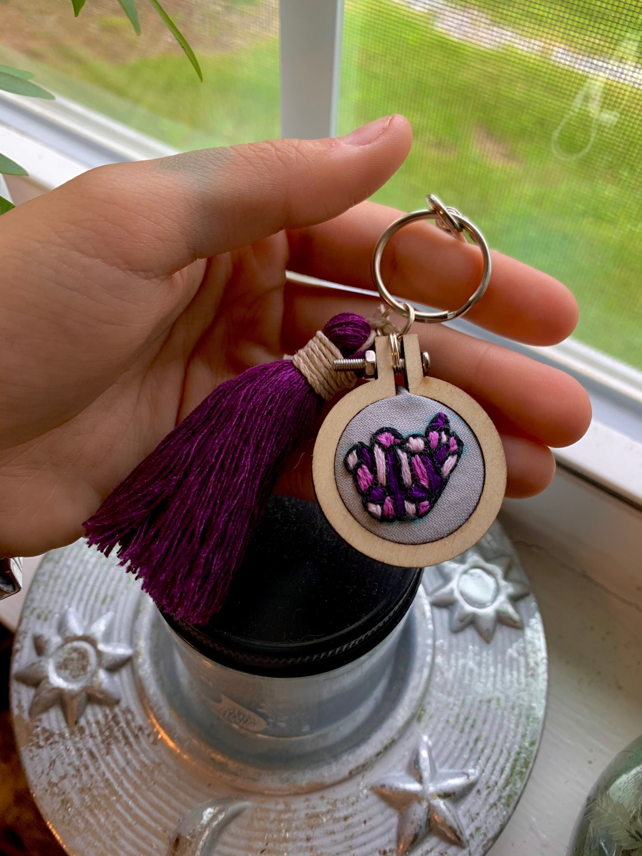 Crystal Embroidery Keychain / Gemstone Embroidery Keychain/ Etsy