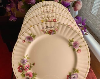 ROYAL ALBERT Flower of the Months Series Dinner Plates April,August 10.5 inch/27cm and February,March, April Salad Plates 8inch/20cm