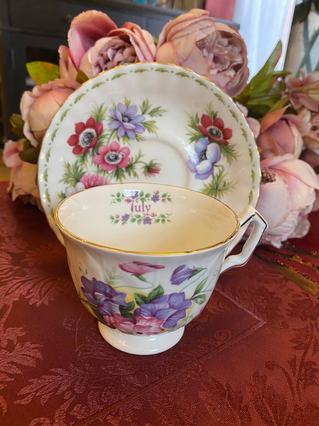 Ansley July Teacup and Saucer Perfect Birthday Present Etsy