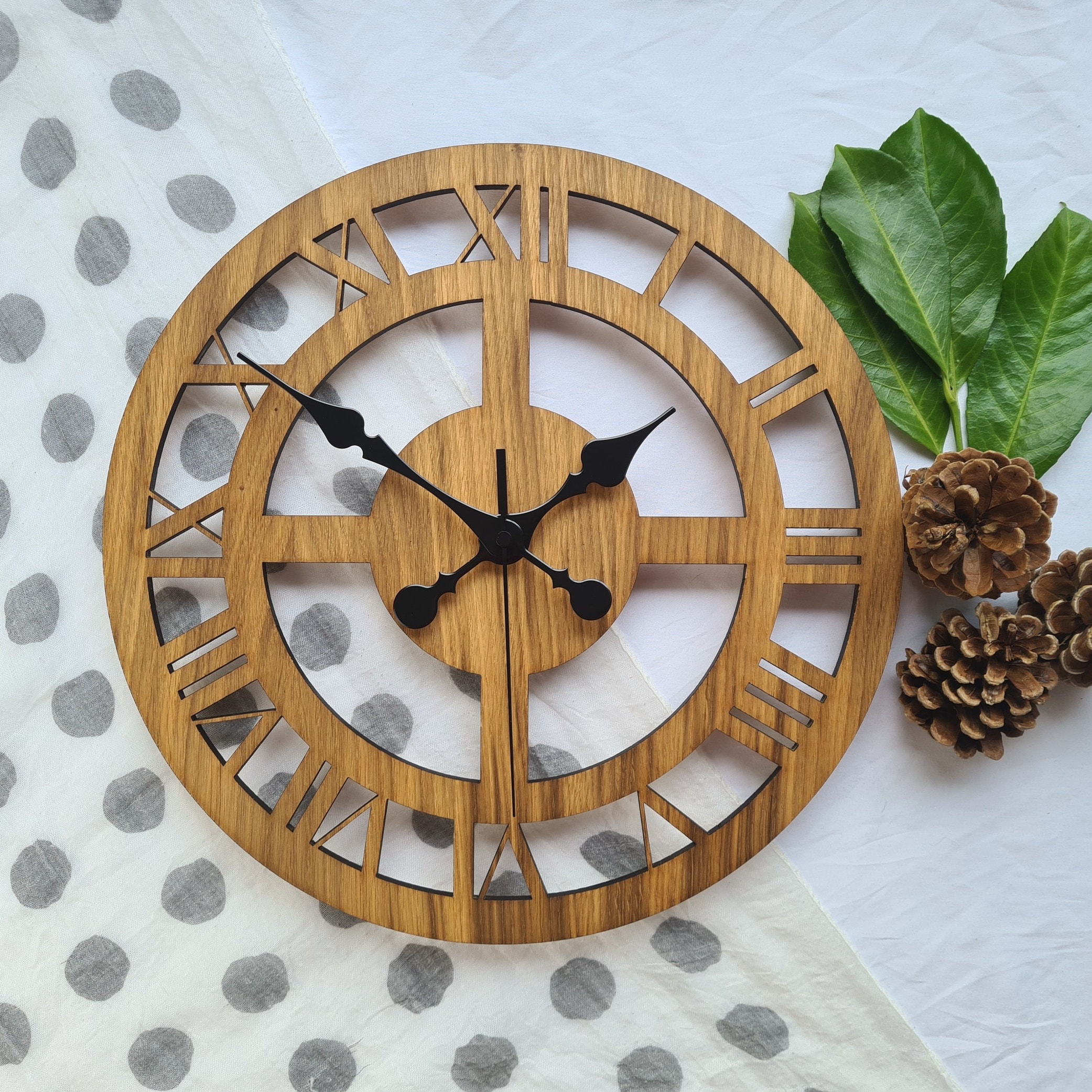 Wood Wall Clock Skeleton Clock Vintage Wall Clock Large Etsy