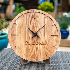 Solid Oak Round Wooden Clock | Heavy Wooden Personalised Gift | Kitchen Clock | Lounge Wall Clock | Silent Mechanism