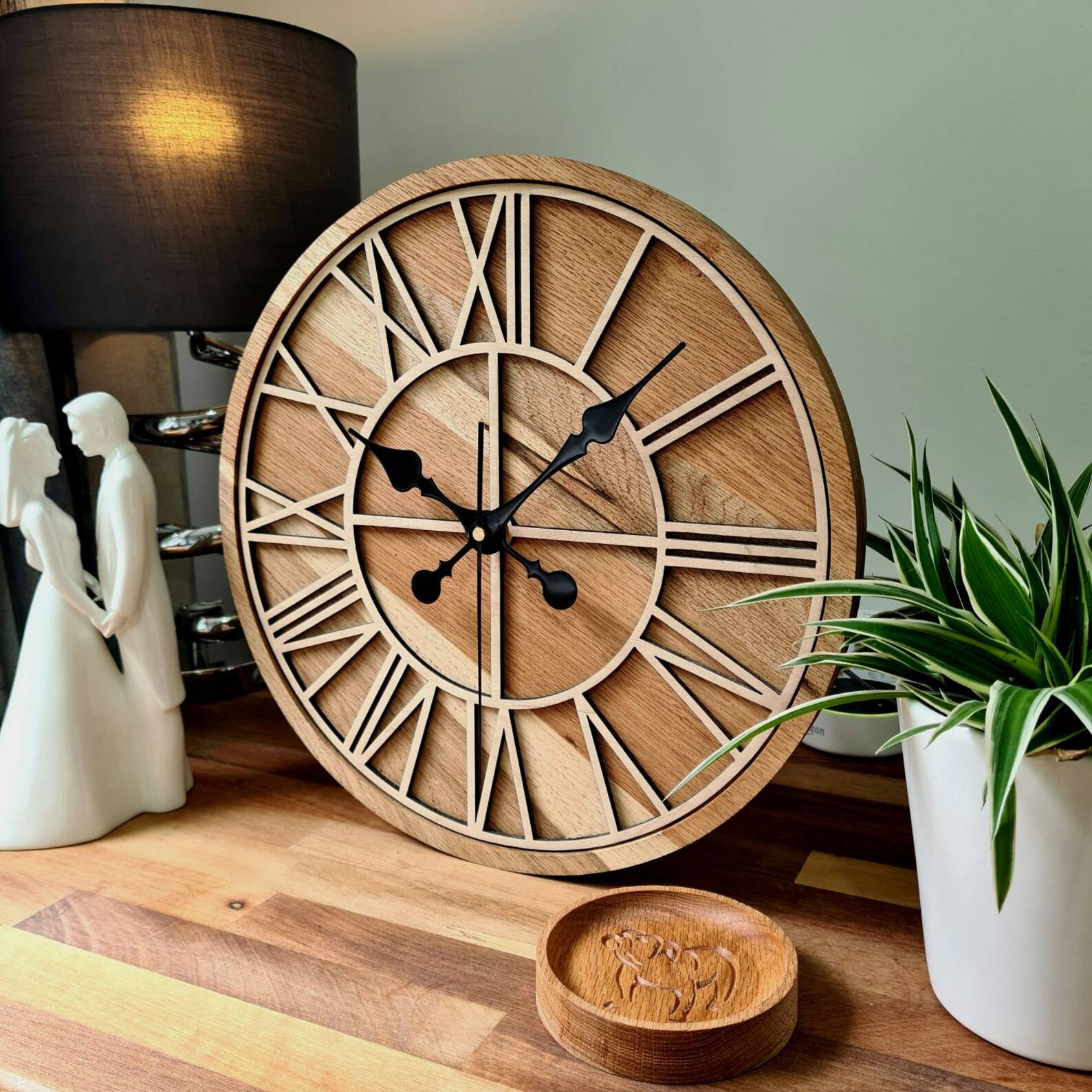100 Solid Oak Wood Wall Clock Round Skeleton Clock Etsy