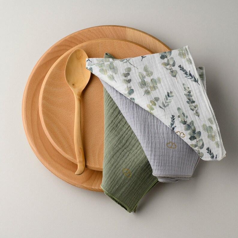 Servilleta de mesa suave de gasa de algodón doble en juego de 3 servilletas multicolores Inspi eucalyptus