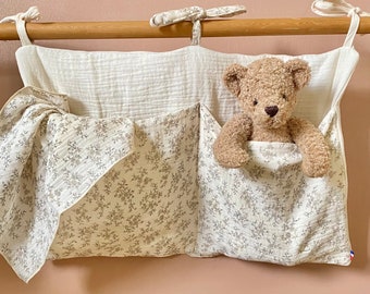 Pochette de lit bébé Range doudou range pyjama organisateur de lit pour chambre bébé enfants en gaze de coton