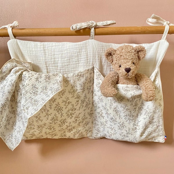 Pochette de lit bébé Range doudou range pyjama organisateur de lit pour chambre bébé enfants en gaze de coton