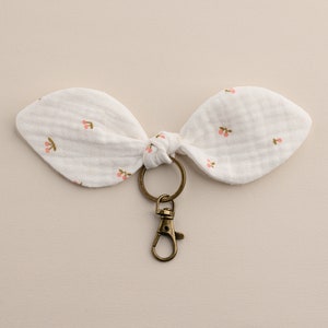 Double cotton gauze bag charm keyring imprimé cerises