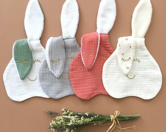 Doudou Lapin plat en gaze de coton pour réconforter et amuser bébé