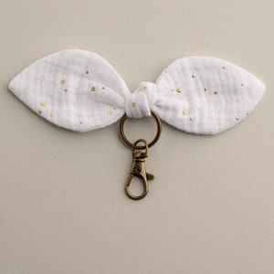 Double cotton gauze bag charm keyring blanc pois doré