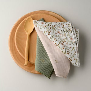 Serviette de table douce en double gaze de coton en lot de 3 serviettes panachées Inspiration Champêtr