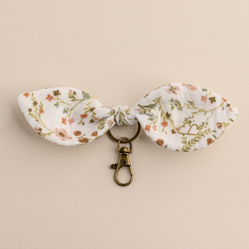 Double cotton gauze bag charm keyring imprimé fleuri