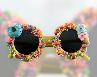 Rainbow Sprinkle Sunglasses/Sunnies for kids/toddlers, with donuts and/or ice cream charms.