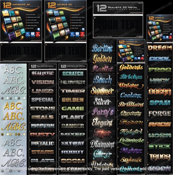 Awesome 3D Fonts Pack - Photoshop Styles ASL & PSD - Realistic 3D Fonts Bundle - Metal, Gold, Chrome, Glass Layer Effects - 3D Text Effects