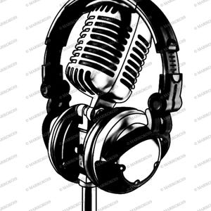 Retro microfoon met koptelefoon SVG-bestand – thema muziek en podcast – muziek SVG – cadeau muziekliefhebber – podcast-SVG-bestand – ontwerp hoofdtelefoon