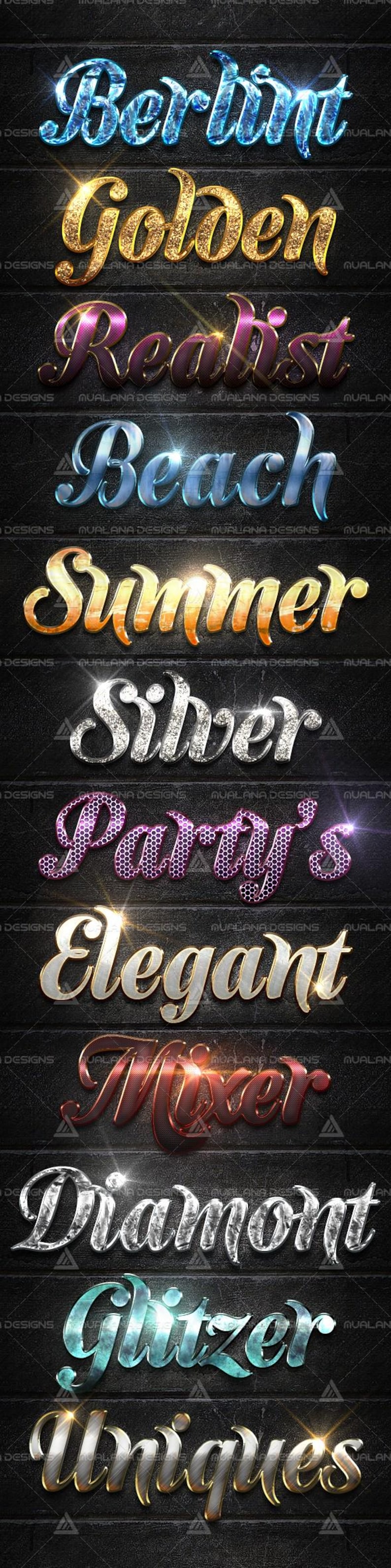 Awesome 3D Fonts Pack - Photoshop Styles ASL & PSD - Realistic 3D Fonts Bundle - Metal, Gold, Chrome, Glass Layer Effects - 3D Text Effects