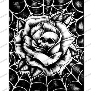 Skull in Rose SVG File - Skull SVG - Rose Clipart - Halloween Decor - Tattoo Design - Skull Clipart - Rose SVG File - Tattoo Idea