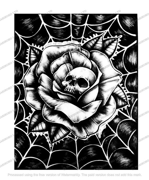Skull in Rose SVG File - Skull SVG - Rose Clipart - Halloween Decor - Tattoo Design - Skull Clipart - Rose SVG File - Tattoo Idea