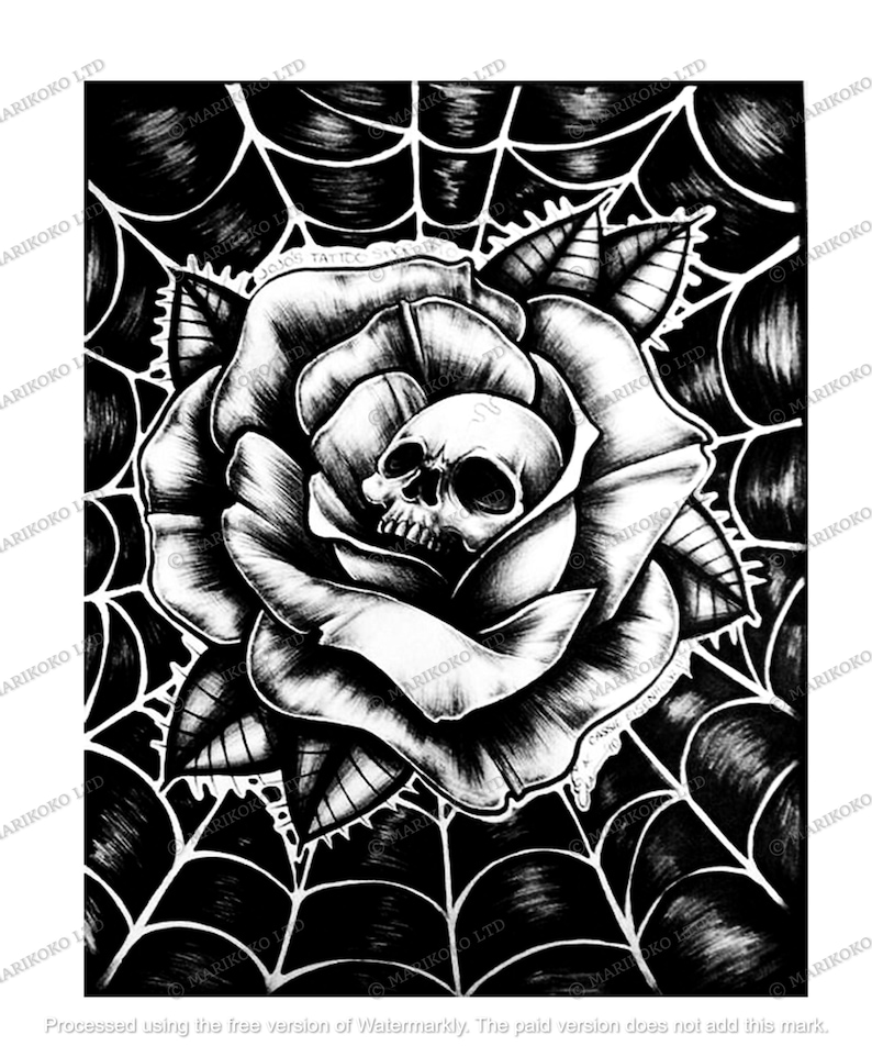 Skull in Rose SVG File - Skull SVG - Rose Clipart - Halloween Decor - Tattoo Design - Skull Clipart - Rose SVG File - Tattoo Idea