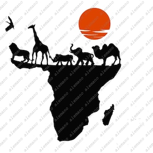 File Svg Africa - Decorazioni africane - Africa selvaggia - File di taglio animali safari - Animali selvatici - Svg per Cricut - Svg per Silhouette - DXF - EPS