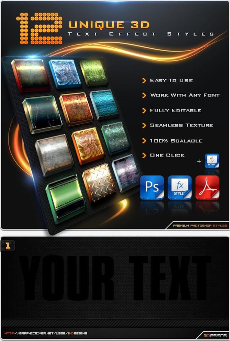 Awesome 3D Fonts Pack - Photoshop Styles ASL & PSD - Realistic 3D Fonts Bundle - Metal, Gold, Chrome, Glass Layer Effects - 3D Text Effects