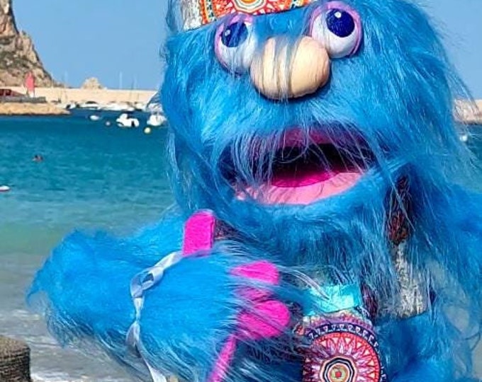 Flower power Blue Puppet Handmade