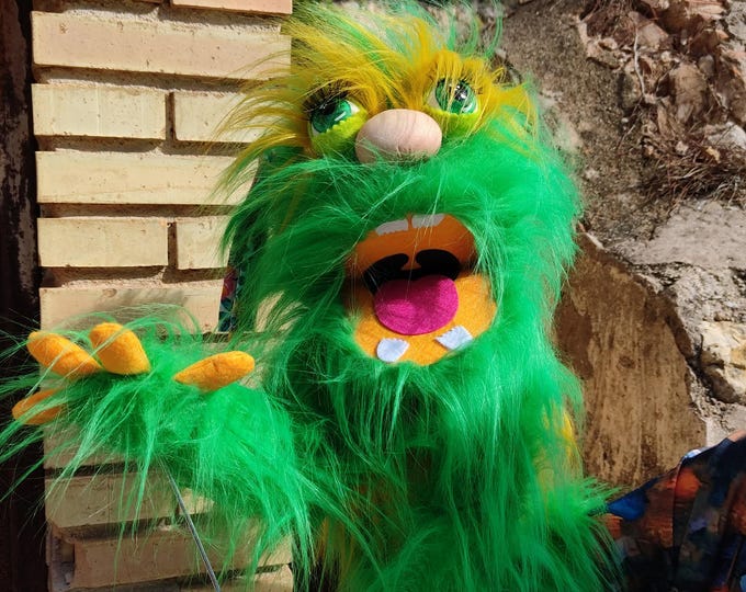 Boho Green Monster Puppet Handmade