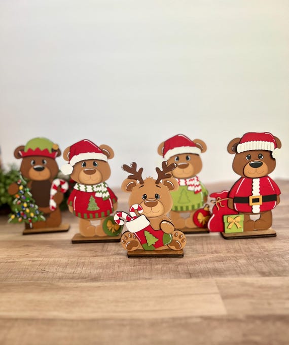 Wood Christmas Bears, Holiday decoration, Rustic farmhouse decor, Holiday tiered tray decor