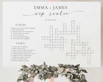 Wedding Crossword Sip And Solve Puzzle, Giant Custom Wedding Crossword Puzzle, Sip and Solve Wedding Crossword Games,  Wedding Giant Puzzle