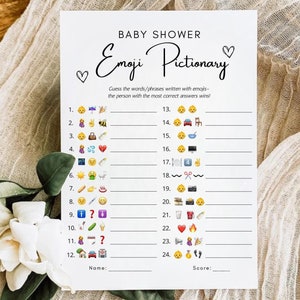 Emoji Pictionary Baby Shower Game, Emoji Baby Shower Game, Baby Phrases Emoji Game, Baby Emoji Pictionary Baby Trivia Shower Game Pictionary