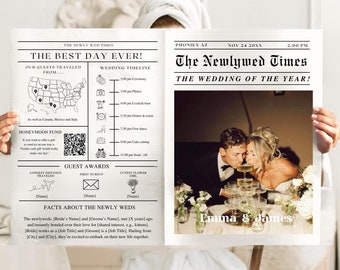 Newspapers wedding template, Newspaper Wedding Program, Editable Wedding Newspaper Program, Folded Wedding Newspaper Program, Newlywed Times