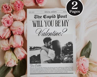 Editable Valentines Day Newspaper Template, Will You Be My Valentine Newspaper, Newspaper Flower Bouquet Wrap,Will You Be My Valentine Paper