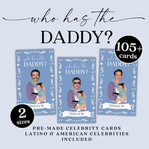 Editable Cielito Lindo Who Has the Baby Daddy Baby Shower Scratch Off Game, Quién Tiene El Papá Blue Talavera, American & Latino Celebrities
