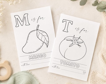 ABC Coloring Book Baby Shower Game, Food Baby Shower Coloring Book, Baby's First ABC Book, Baby's First Alphabet Book Baby Shower Activity