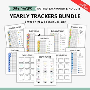2025 Printable Bullet Journal Yearly Trackers Bundle, 2025 Bullet Journal Page Yearly Pixel Tracker Bundle Premade Bullet Journal Pages 2025