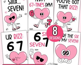 67 Slang Valentine Cards for Kids, 6 7 Printable Classroom Valentines, Six Seven Trend Valentine, Tween Gen Alpha Funny Kids Valentine Cards