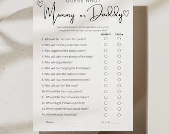 Editable Who Said It Mommy or Daddy, Guess Who Mommy or Daddy Game, Baby Shower Party Game, Who Said It Trivia Game, Baby Emoji Game Shower