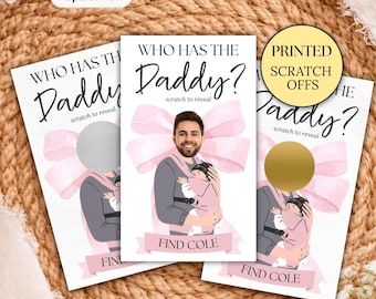 PRINTED Pink Bow Who has the baby daddy baby shower game, Who has the daddy game, Baby shower scratch off game Guess who mommy or daddy game