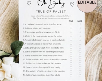 True or False Baby Shower Game Baby Shower Party Game Baby Trivia Game Minimalist Baby Shower Game Minimalist Game Baby Shower True or False
