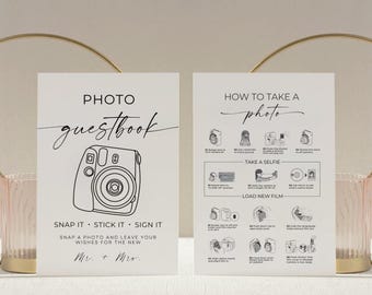 Polaroid Guest Book Sign, Instax Mini 12 Instructions Sign, Photo Guest Book Sign, How to Load New Film, How To Take A Photo Sign, Mini 12