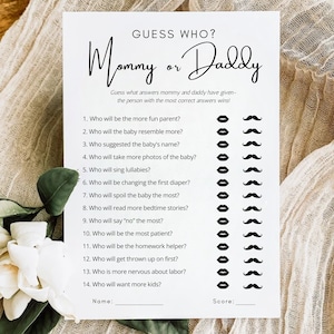 Guess Who Mommy or Daddy Game | Baby Shower Party Game | Mommy or Daddy Game | Baby Shower Game | Who Said It Trivia Game Minimalist Game