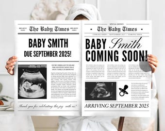 Baby Announcement Newspaper, Newspaper Pregnancy Announcement, Large Pregnancy Reveal Newspaper Template, Newspaper Baby Shower Template #1A