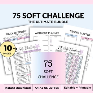 Editable 75 Soft Challenge Tracker, Daily 75 Soft Challenge journal, 75 Day Challenge Printable, Fitness Journal, Weight Loss Challenge