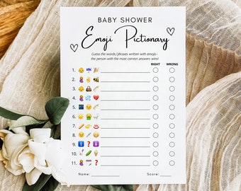 Emoji Pictionary Baby Shower Game Minimalist Baby Shower Gender Neutral Printable Baby Shower Games Baby Shower Emoji Game Shower Activity
