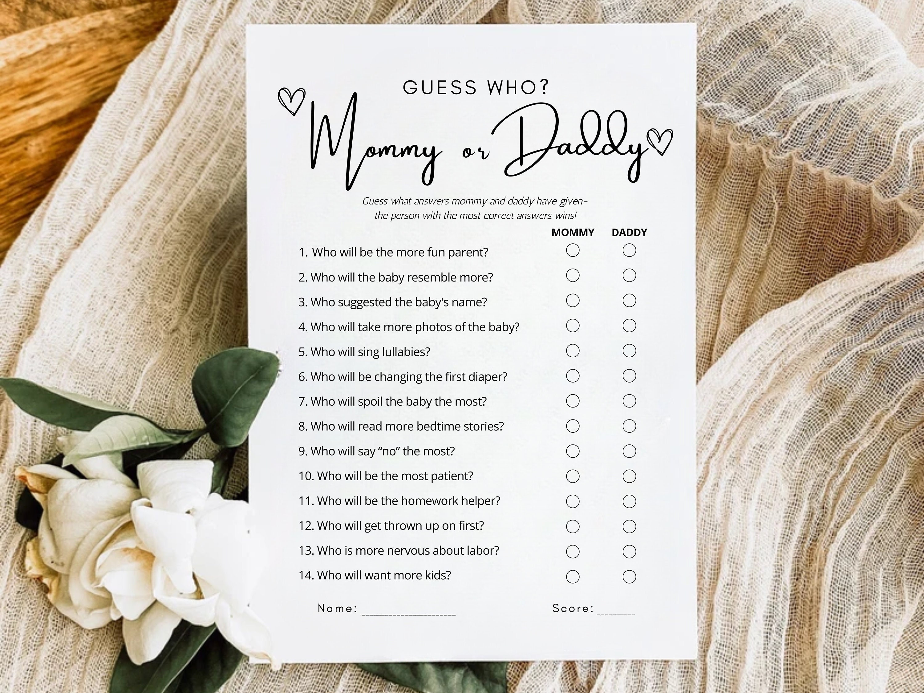 Guess Who Mommy or Daddy Game | Baby Shower Party Game | Mommy or Daddy Game | Baby Shower Game | Who Said It Trivia Game Minimalist Game