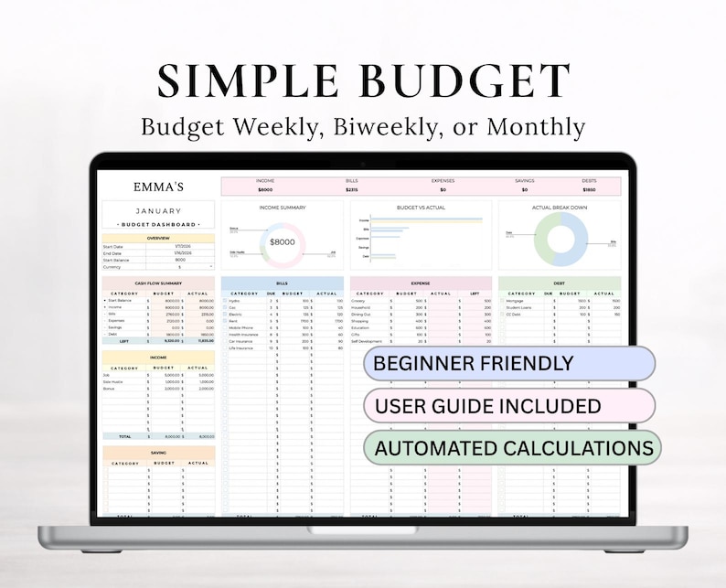 Paycheck Budget Spreadsheet Sheets Biweekly Budget Planner Sheets Monthly Budget Spreadsheet PaycheckBudget Financial Planner Budget Tracker image 1