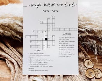 Custom Wedding Crossword Puzzle | Wedding Small Crossword | Personalized Bridal Shower Crossword Game|Wedding Crossword Puzzle Game Template